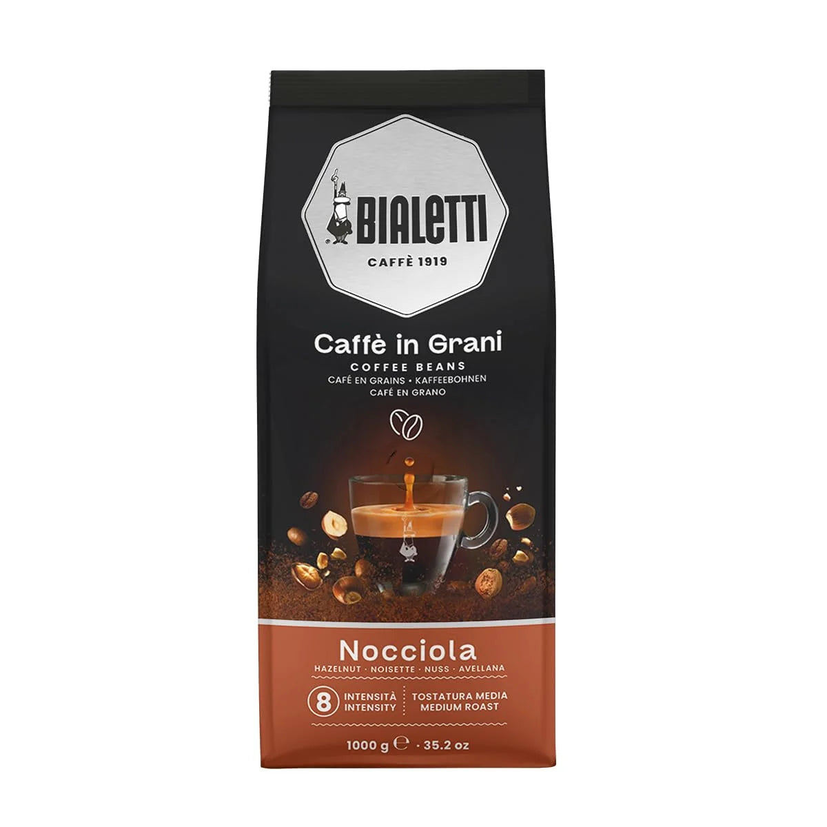 Bialetti Hazelnut Coffee Beans, 1000g Bag - Medium Roast Italian Espresso Robusta Whole Bean Blend - Nutty Roasted Hazelnut Aroma, a Rounded, Delicate Flavor, Cappuccino & Latte Machines & Moka Pots