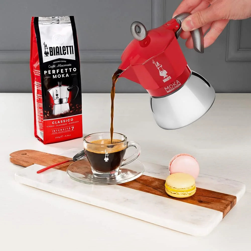 Bialetti Coffee Maker Moka Induction Pot, 9.4 Oz, Red, 6 Cups