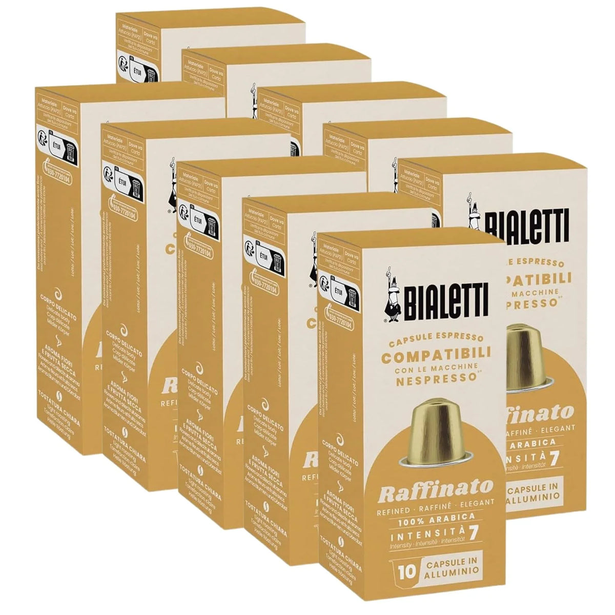 Bialetti Raffinato Espresso Capsules 100 Pack – Original Line Compatible Pods, Intensity 7, Refined Arabica Blend with Floral Fruity and Cocoa Notes