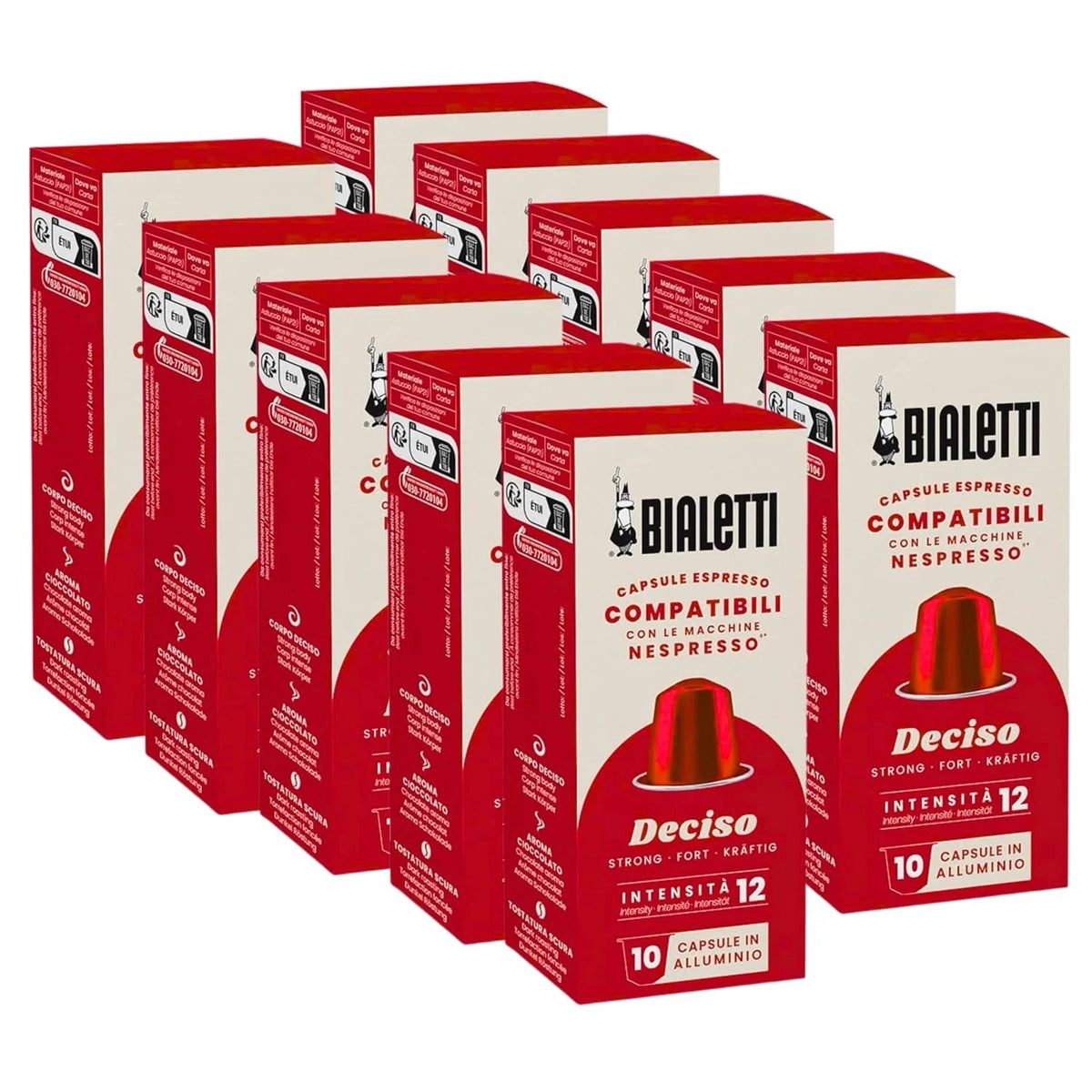 Bialetti Deciso Espresso Capsules 100 Pack – Original Line Machine Compatible Coffee Pods, Strong Intensity 12, Bold Italian Roast with Toasted Notes and Persistent Flavor