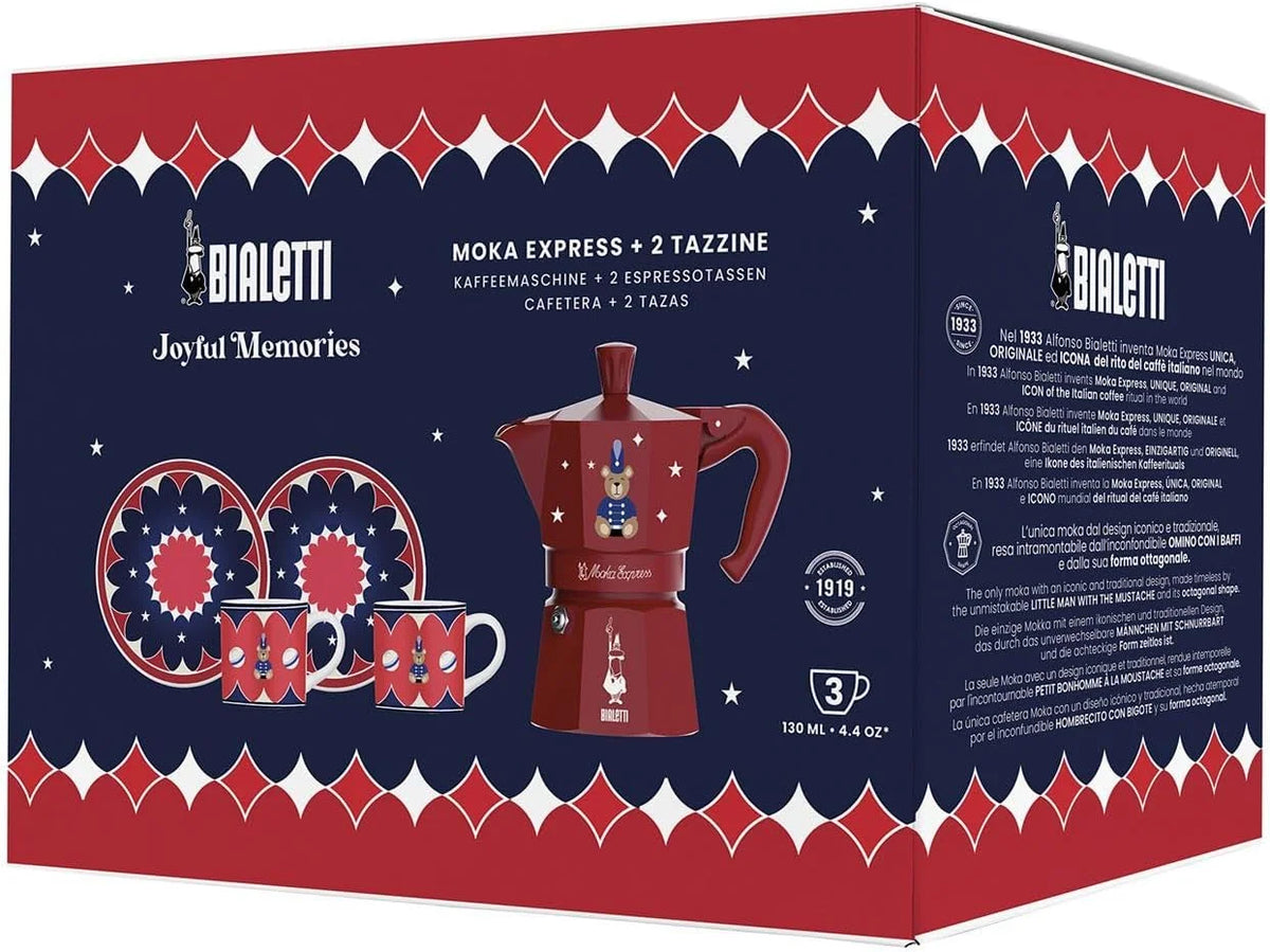 Bialetti Moka Express Iconic Italian Stovetop Espresso Maker (Red/Blue, 3 Cups Set)