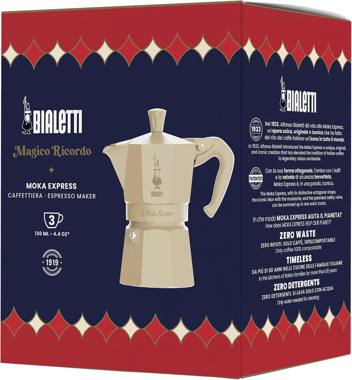 Bialetti Moka Express Stovetop Espresso Maker (Cream, 3 Cups)