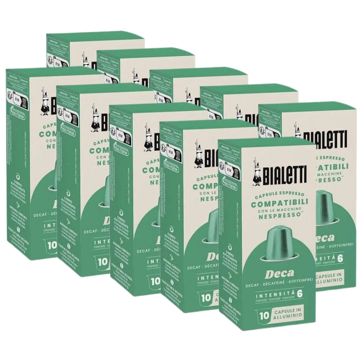 Bialetti Decaf Espresso Capsules 100 Pack – Original Line Compatible Pods, Intensity 6, Light Balanced Decaffeinated Coffee with Spicy and Rounded Flavor