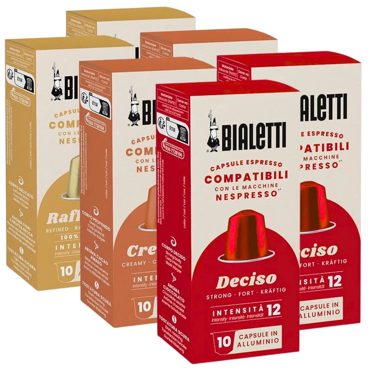 Bialetti Variety Pack Espresso Capsules 60 Pack – Original Line Compatible Pods in Deciso, Cremoso & Raffinato - Authentic Italian Coffee Selection