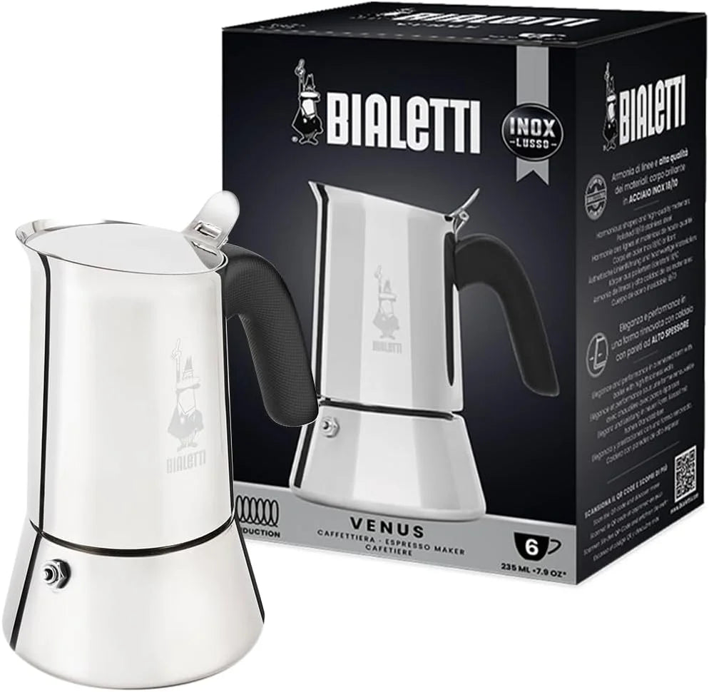 Bialetti - Venus Induction, Stovetop Coffee Maker, Suitable for all Types of Hobs, Stainless Steel, 6 Cups (7.9 Oz), Silver