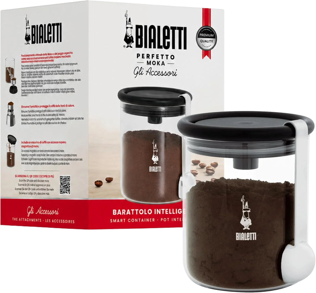 Bialetti Smart Coffee Jar: Glass Coffee Canister with Airtight Lid to Preserve the Aroma of the Coffee (8.8oz - 250g)