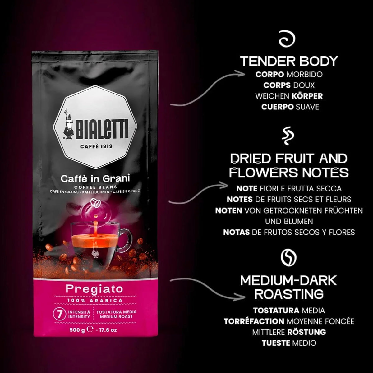 Bialetti Delicato Light Roast Coffee Beans 17.6 oz – 100% Arabica Italian Espresso with Floral & Dried Fruit Notes, Smooth Mellow Flavor, Perfect for Everyday Brewing & Automatic Coffee Machines