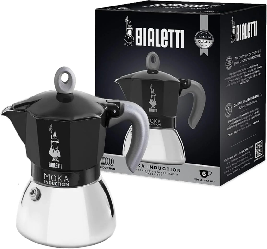 Bialetti - Moka Induction, Moka Pot, Suitable for all Types of Hobs, 6 Cups Espresso (9.4 Oz Espresso), 280 ml, Black