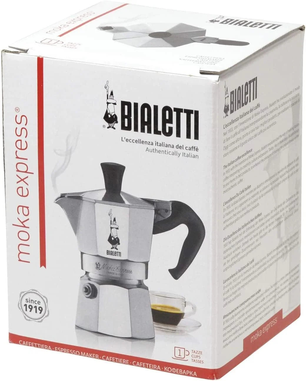 Bialetti - Moka Express: Iconic Stovetop Espresso Maker, Makes Real Italian Coffee, Moka Pot 1 Cup (2 Oz - 60 Ml), Aluminium, Silver