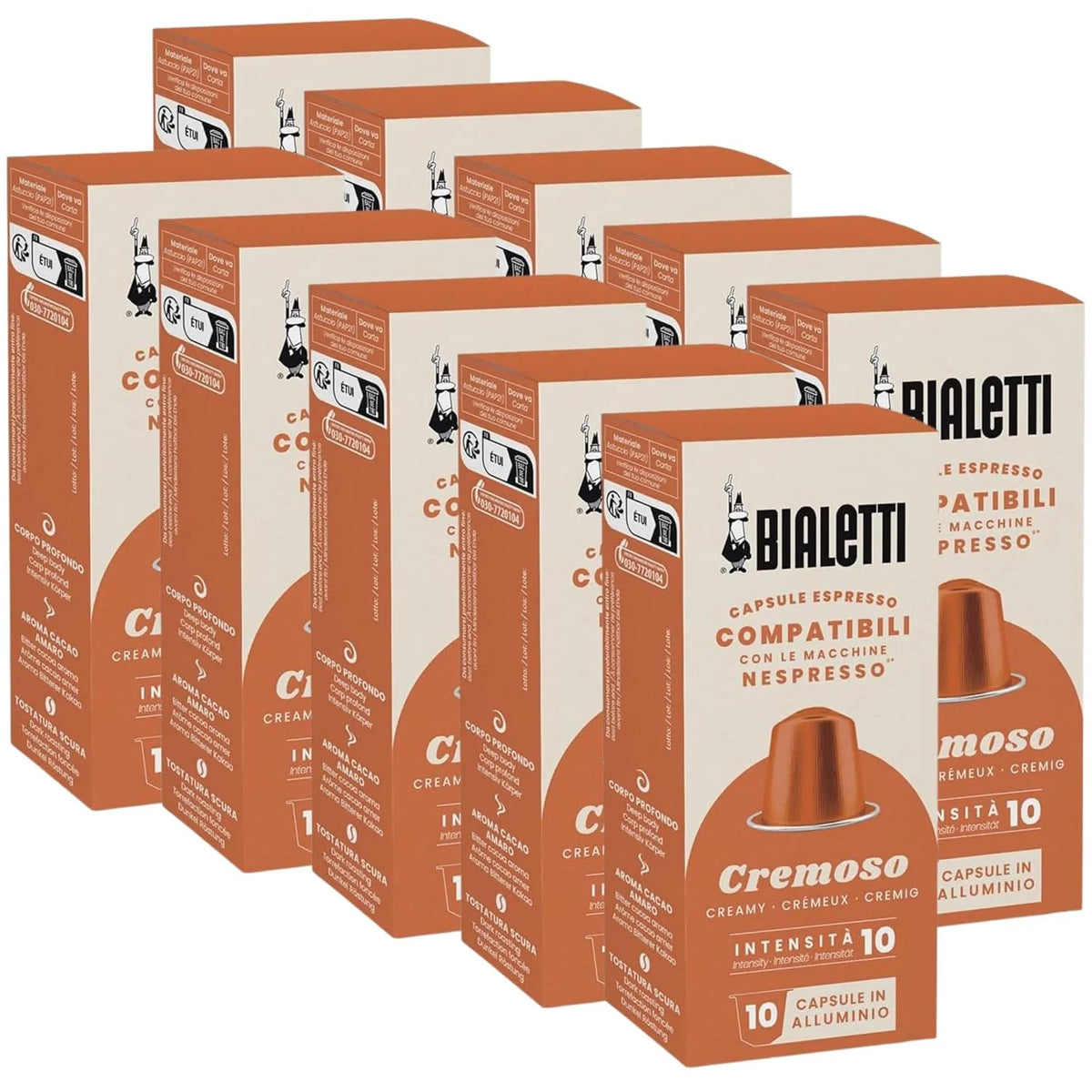 Bialetti Cremoso Espresso Capsules 100 Pack – Original Line Compatible Pods, Intensity 10, Smooth Balanced Coffee with Sweet Fruity and Hazelnut Notes