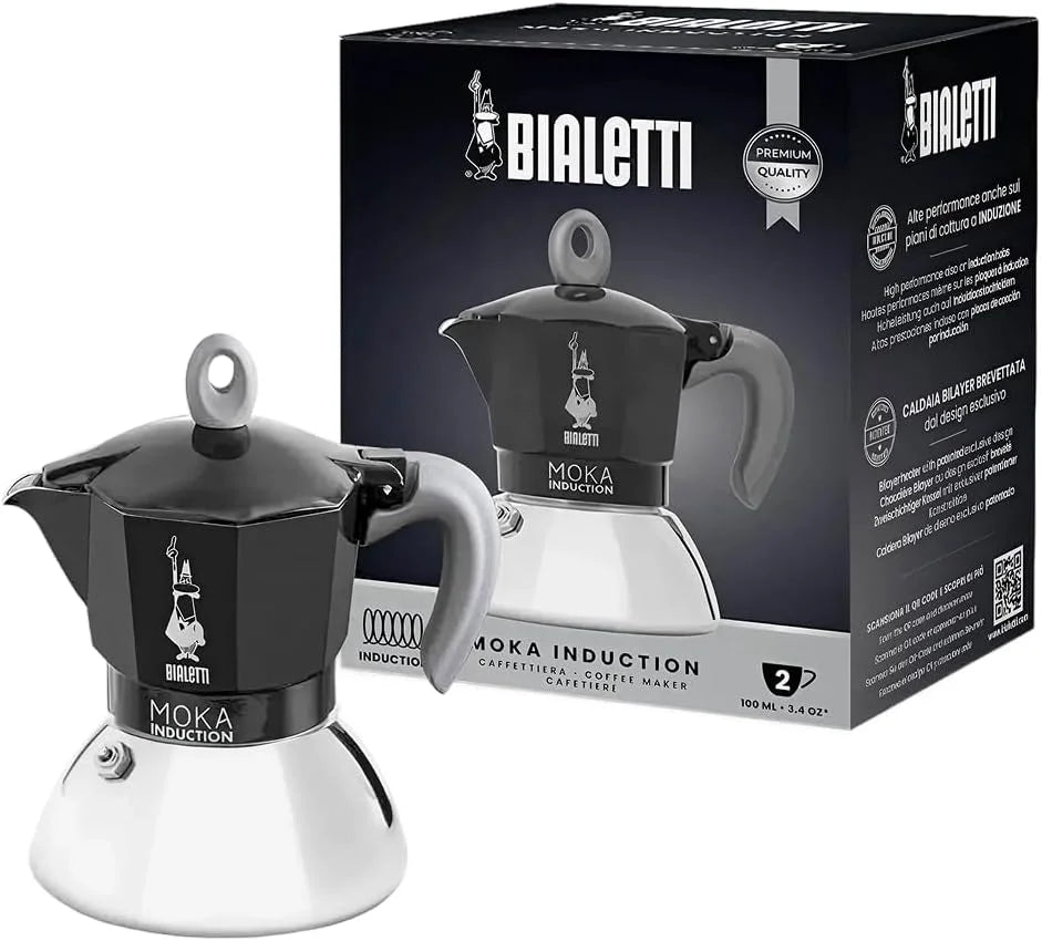 Bialetti - Moka Induction, Moka Pot, Suitable for all Types of Hobs, 2 Cups Espresso (3.4 Oz), Black